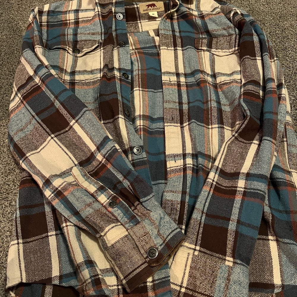 Men's Blue and Brown Plaid Flannel Shirt